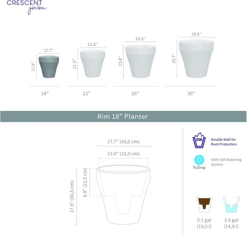 Miniatura 2 de Crescent Garden Rim TruDrop - Maceta de riego automático, 18 pulgadas (blanco alpino)