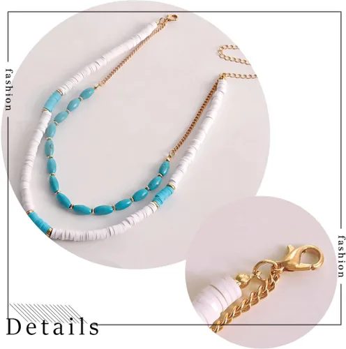 Miniatura 5 de Gangel Collar bohemio con forma de corazón, collares en capas de turquesa, gargantilla de surfista, collar de concha de puka, collar de playa