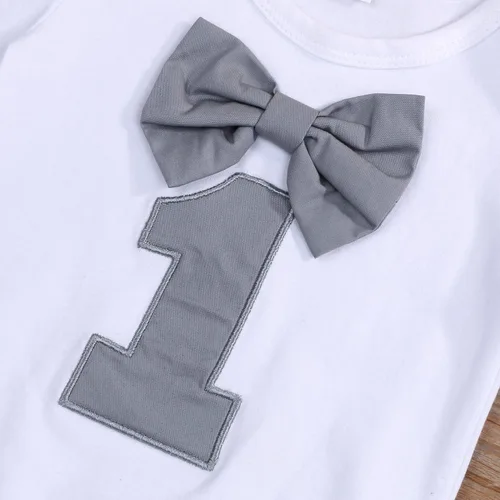 Miniatura 4 de GRNSHTS Ropa divertida de primer cumpleaños para bebé niño, mameluco con pajarita, mameluco para tartas