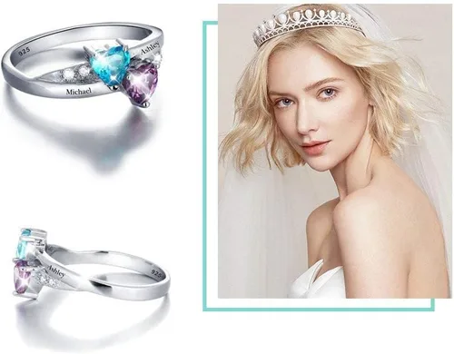 Miniatura 5 de Lam Hub Fong Anillos de promesa personalizados para mujeres, parejas, anillos de nombre de piedra natal para novia, anillos de amistad