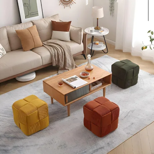 Miniatura 2 de Puf otomano para el hogar, puf cuadrado de franela con marco de madera, reposapiés para dormitorio, sala de estar, muebles del hogar, 11 pulgadas
