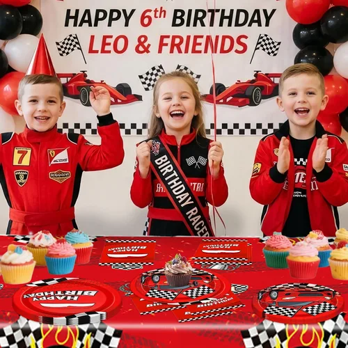 Miniatura 6 de 41 platos y servilletas para fiesta de cumpleaños de automóviles para 20 invitados, mantel para niños y niñas, decoración de fiesta de cumpleaños