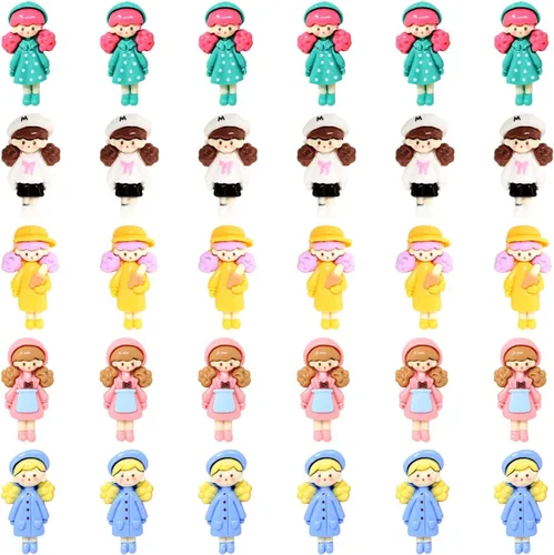 Honbay 30 dijes de resina con diseño de limo de dibujos animados para niñas, con parte trasera plana, adornos para manualidades, pinzas para el