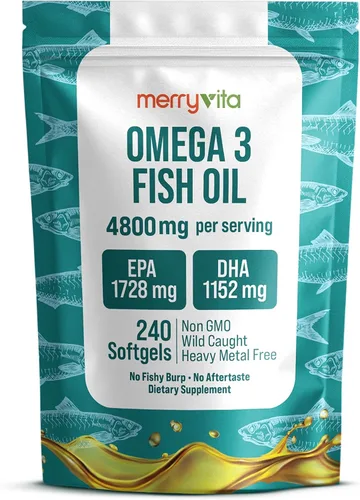 Aceite de pescado Omega 3 4800 mg - EPA 1728 mg | DHA 1152 mg de anchoas capturadas en la naturaleza - Mini cápsulas blandas sin eructos -