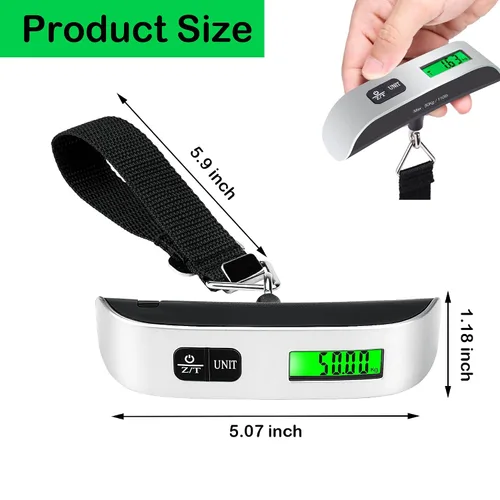 Miniatura 2 de PCTC Báscula digital de equipaje, pantalla LCD, báscula de equipaje portátil para maletas con mango de pintura de goma, sensor de temperatura, 110