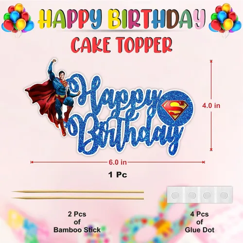 Miniatura 2 de Suprmn Decoración para Pastel de Cumpleaños – Decoración de Fiesta Temática para Niños – Decoración para Pastel con Purpurina de Calidad Premium