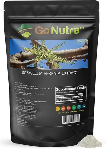 Miniatura 8 de Go Nutra Boswellia Serrata Extracto en polvo 10:1 Fuerza 65% ácido boswélico suplemento de incienso apoyo articular – 8 onzas
