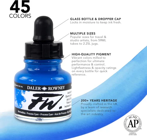 Miniatura 3 de Daler-Rowney FW - Tinta acrílica, botella de vidrio con gotero, 1 oz - 1.0 fl oz, imitación dorada