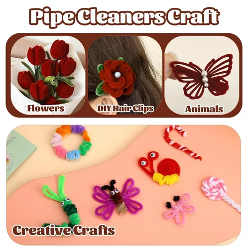 Miniatura 6 de Giwrmu 100 Piezas Limpiapipas Tallos de Chenilla, Limpiapipas Marrones para Manualidades, Palos Difusos Suministros de Manualidades, Limpiapipas