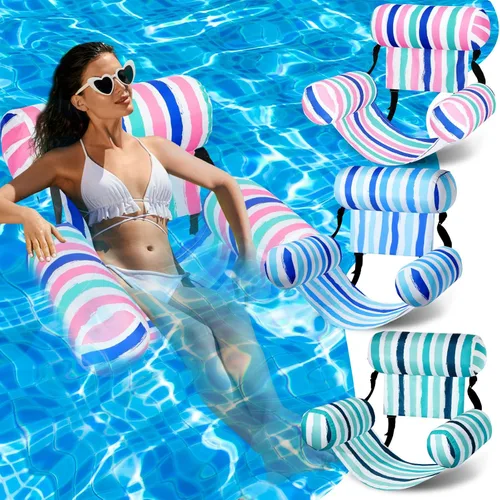 Miniatura 10 de Paquete de 3 flotadores inflables para piscina, sillas flotantes para adultos, hamaca ajustable, silla flotante de agua, natación, patrón de plantas