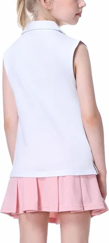 Miniatura 5 de EXARUS Camisetas polo de golf para niñas, sin mangas, cuello en V, tenis, atléticas, para ejercicio escolar de 5 a 12 años