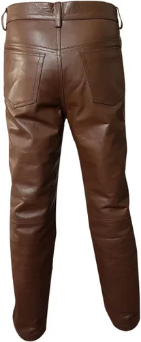 Miniatura 3 de Cuero De Vaca Marrón Real Elegante Y Sexy 501 Estilo Jeans Pantalones Pantalones Bikers