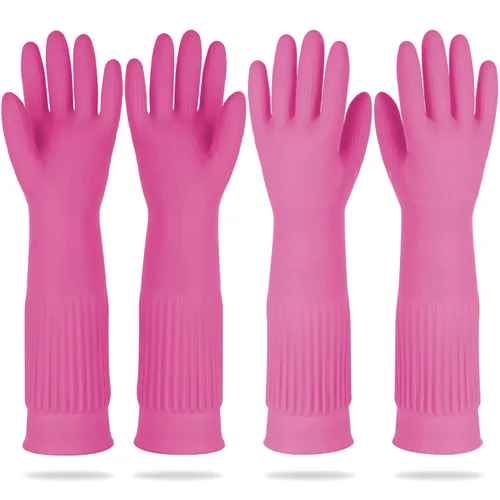 Miniatura 23 de DABOGOSA Mamison 2 pares de guantes de goma impermeables reutilizables para limpieza de lavavajillas para el hogar, guantes de cocina
