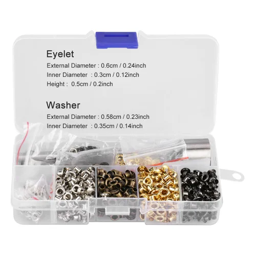 Arandela de ojales con 3 piezas de herramientas de trabajo manual con caja de almacenamiento para zapatos, ropa, cuero, manualidades (0.118 in x 420