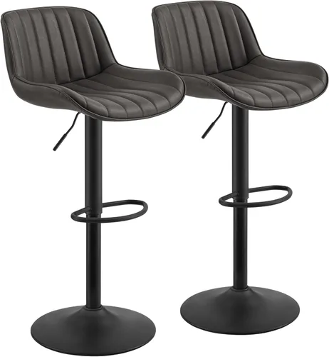 Fat Ant Juego de 2 taburetes de bar ajustables de piel sintética, sillas de bar giratorias con respaldo, taburete de isla de cocina moderno tapizado