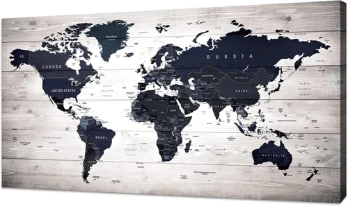 HUADAOART Póster impreso en lienzo con diseño de mapa del mundo, pintura de fotos vintage, decoración náutica de oficina, 1 panel grande y moderno