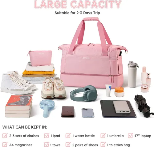 Miniatura 2 de Bolsa de lona de gimnasio para mujer, Rosado, Bolsa de gimnasio con puerto de carga USB