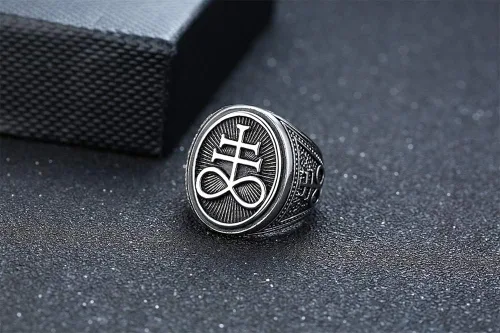 Miniatura 3 de VNOX Sigil of Lucifer Sello de Satán Sello de Satán, anillo para hombres y niños, joyería de amuleto de talismán