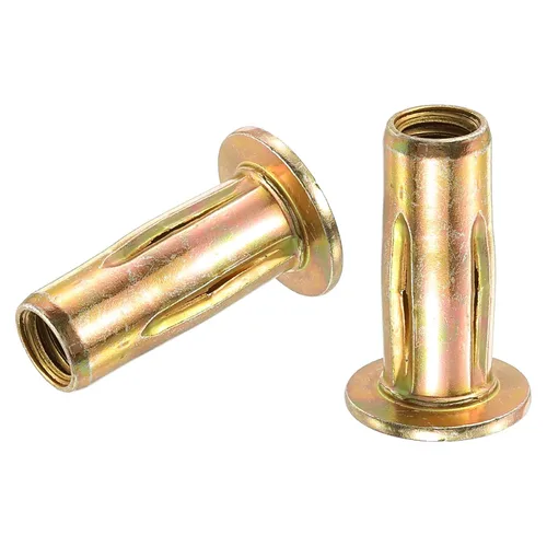 Miniatura 9 de uxcell Tuercas remachadoras multiagarre 1/4-20, 5 piezas de vástago preabombado cabeza plana roscada tuerca de inserción chapada en zinc dorado