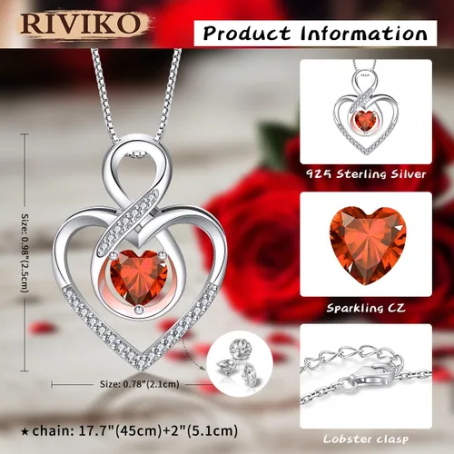 Miniatura 24 de RIVIKO Collar con símbolo de corazón infinito para mujer, plata de ley 925, delicado colgante de corazón para el día de San Valentín, día