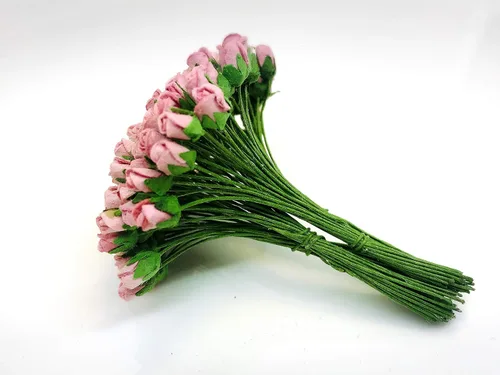 Miniatura 4 de PLFlower - Juego de 100 pequeños brotes de rosas rosas de color rosa polvoriento, flor de morera, hecho a mano, tamaño de boda, 0.15 pulgadas, álbum