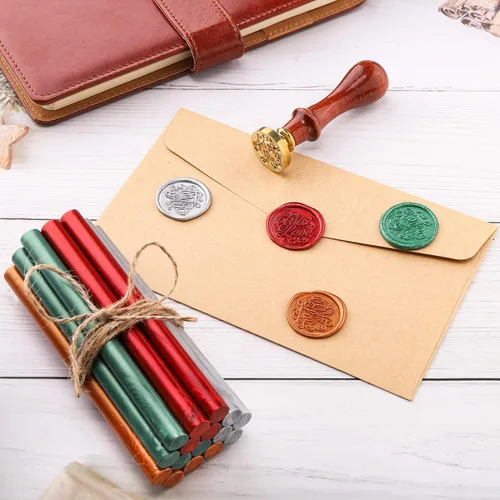 Miniatura 5 de Yoption Paquete de 16 barras de cera navideñas para pistola de pegamento para sellos de lacre, ideal para invitaciones de boda, tarjetas, sobres