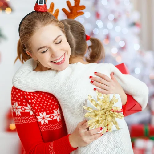 Miniatura 7 de Xinnun 24 lazos para envoltura de regalos, lazo rizado de Navidad de 6 pulgadas, lazos de regalo autoadhesivos con purpurina para manualidades