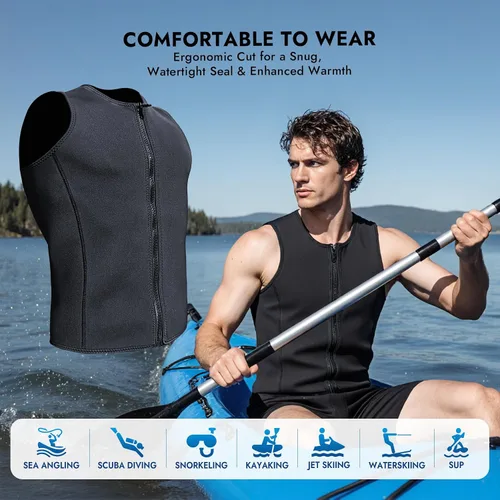 Miniatura 5 de Chaleco de neopreno para hombres y mujeres, con cremallera frontal de 0.118 pulgadas, de neopreno, para buceo, kayak, surf, natación