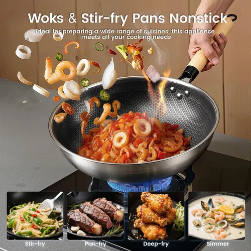 Miniatura 7 de Wok de inducción cóncava de 1700 W 120 V con wok de acero inoxidable, calentamiento continuo sin pulsos, 16 niveles de potencia, quemador portátil