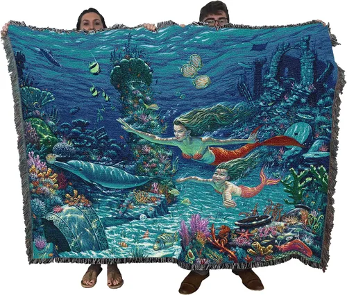 Miniatura 21 de Pure Country Weavers Brigid Ashwood - Manta de sirena con diseño de ruinas antiguas, manta tejida de algodón, hecha en los Estados Unidos