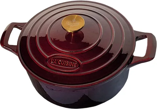 Miniatura 17 de La Cuisine - Cacerola ovalada de hierro fundido esmaltado Dutch Oven con tapa, 5 cuartos de galón, esmalte interno negro mate para hornear pan