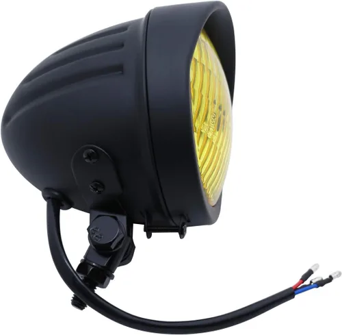 Miniatura 2 de Retro 4.5 "Faros delanteros de motocicleta con visera lente ámbar 4 1/2 pulgadas negro lámpara de cabeza vintage para Harley Sportster Dyna Softail
