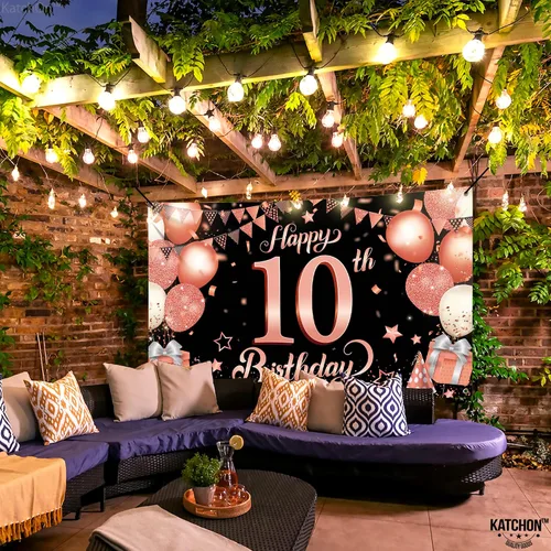 Miniatura 7 de KatchOn Cartel de cumpleaños número 10 de oro rosa - XL, 72 x 44 pulgadas Telón de fondo de feliz cumpleaños 10