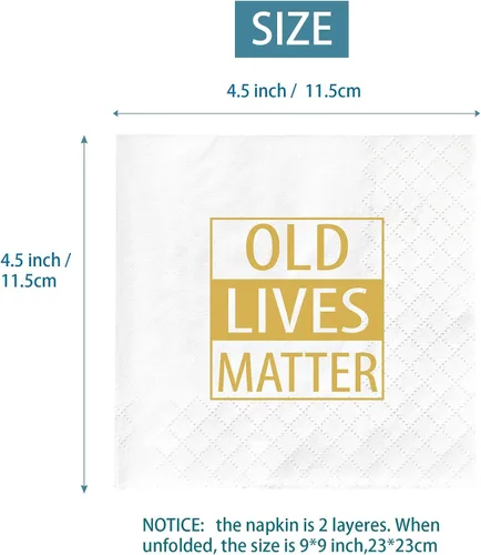 Miniatura 2 de 100 servilletas Old Lives Matter, regalos divertidos de jubilación o cumpleaños 40, 50, 60, 70, 80, decoraciones de fiesta para hombres, regalos