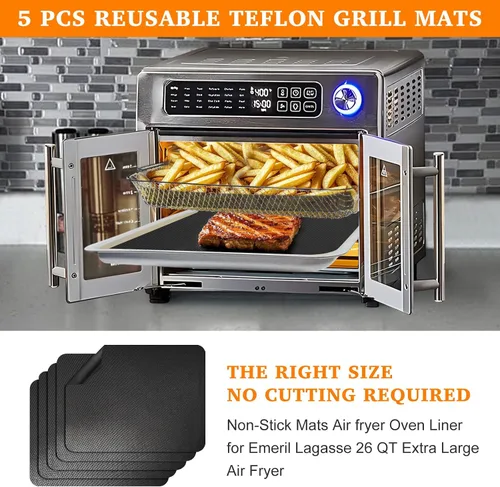 Miniatura 2 de 5 piezas de esteras de teflón para forro de horno para la freidora de aire de puerta francesa de 26 QT Emeril Lagasse 360, forros de freidora