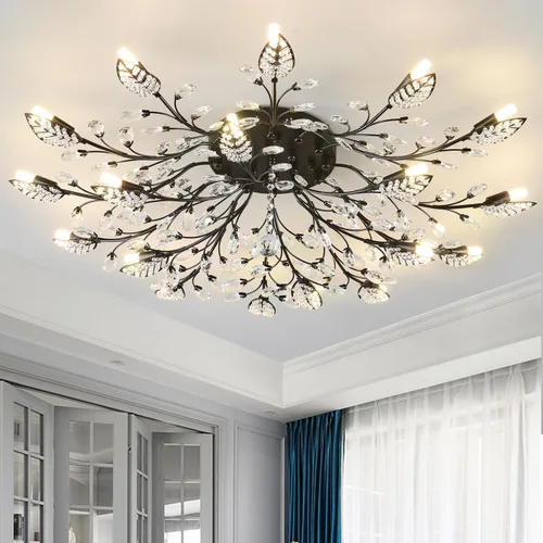 Miniatura 13 de Lámpara de techo de cristal, lámpara de flores, luces de techo semiempotradas de hojas doradas, accesorios de iluminación de cocina para dormitorio