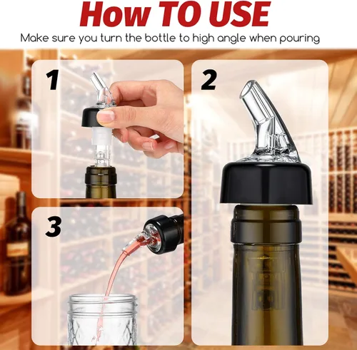 Miniatura 4 de BBTO Vertedor automático de botellas con boquilla de licor, Jigger de botella de medición rápida, 1 onza/1.0 fl oz (transparente, negro, 12 piezas)