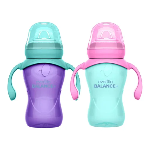 Miniatura 3 de Evenflo Balance+ Tazas de entrenamiento para bebés de 6 meses en adelante, morado y menta, diseño ergonómico con asas, 9 onzas, paquete de 2