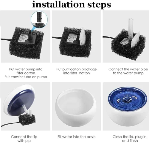 Miniatura 6 de REAGAR Fuente de agua de cerámica para gatos con 2 juegos de filtros de repuesto y dispensador automático de agua para gatos, diseño fácil
