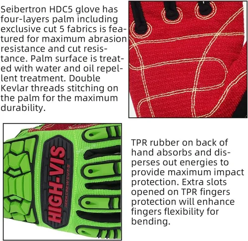 Miniatura 5 de Seibertron Guantes de aceite y gas de rescate de seguridad resistentes a los cortes, resistentes a los cortes, mecánicos antiimpactos, serie High-Vis