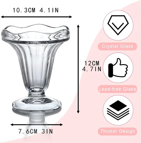 Miniatura 5 de kanpura Juego de 2 cuencos de helado Art Deco de 5 onzas, fondo más grueso, apto para congelador, apto para lavavajillas, elegante diseño