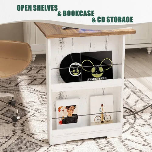 Miniatura 7 de FREDEES Escritorio en forma de L con soporte móvil y luces LED, escritorio de oficina en casa de granja de 59 pulgadas con cajón de archivos
