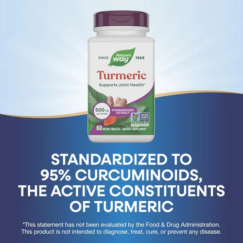 Miniatura 4 de Nature's Way Cúrcuma, extracto premium, apoya la salud de las articulaciones*, estandarizado al 95% de curcuminoides, 500 mg en porción, suplementos