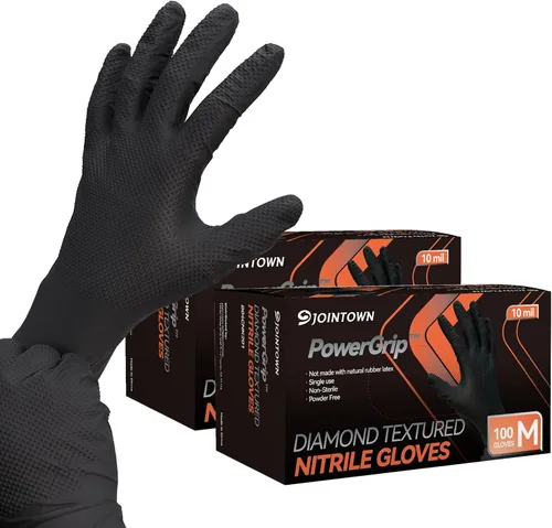 Miniatura 11 de Jointown Guantes de nitrilo resistentes mejorados de 10 mil, guantes mecánicos de nitrilo desechables, con textura de diamante elevado, caja de 100