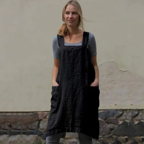 Miniatura 2 de Pinafore Apron Work Women Linen Cotton Dress Garden Pinafore Women's Dress Knit Dresses for Women