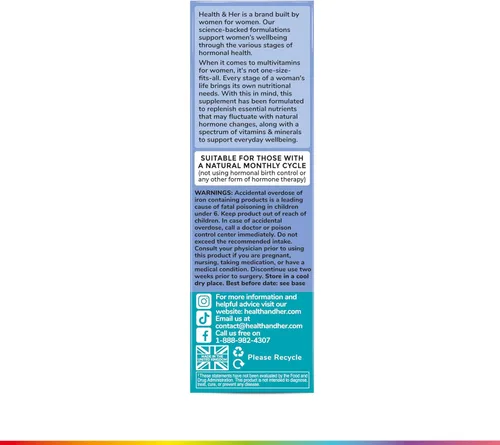 Miniatura 9 de Health & Her Multivitamínico para mujeres con ciclos naturales mensuales - Suplementos para mujeres - Apoyo nutricional y bienestar para el ciclo