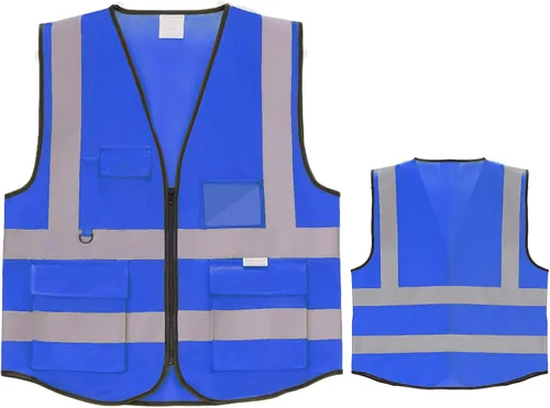 Miniatura 2 de Chaleco de seguridad reflectante con bolsillos, tira plateada de alta visibilidad para hombres y mujeres (azul, XXL)