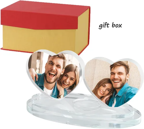 Miniatura 6 de Marco de fotos de cristal de doble corazón personalizado, pantalla de fotos de cristal personalizada, regalo creativo de fotos personalizadas