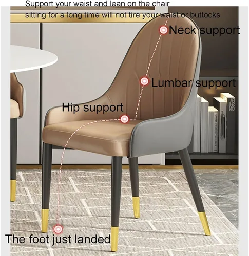Miniatura 5 de Silla de comedor de cocina de cuero PU, sillones, asientos ergonómicos, patas de metal de acero al carbono resistentes, sillas para el hogar (gris)