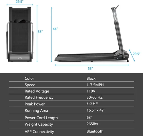Miniatura 7 de Goplus Cinta de correr plegable de 3.0 HP, caminadora plegable Superfit con pantalla táctil LED, soporte para teléfono, conexión de dientes azules